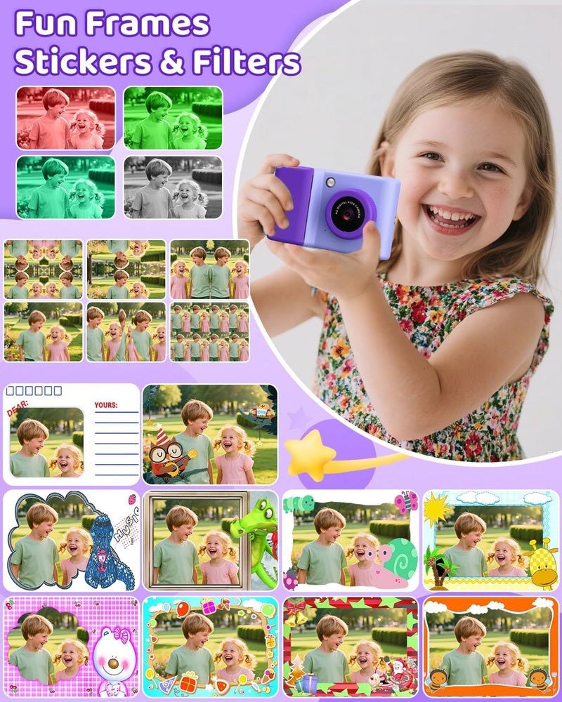 Usteetic Kids Camera Instant Print, 20MP 1080P Video Instant Print Camera for Kids with 32GB SD Card, 240 Photos Printing, Face Recognition, ABS Durable, Christmas Birthday Gifts for Ages 3-12 - Image 5